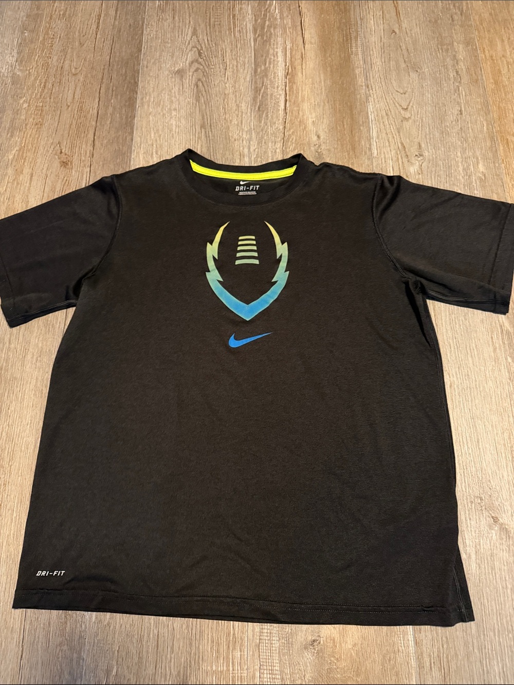Nike Dri Fit Black Short Sleeve Dri-FIT Tee with Blue-Green Gradient Logo